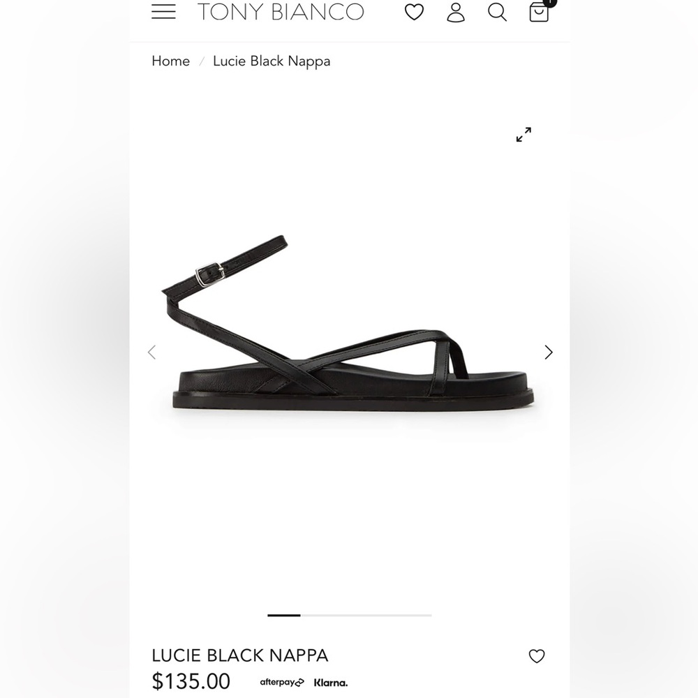 LUCIE BLACK NAPPA Tony bianco sandal - size 38 which is a US 7.5